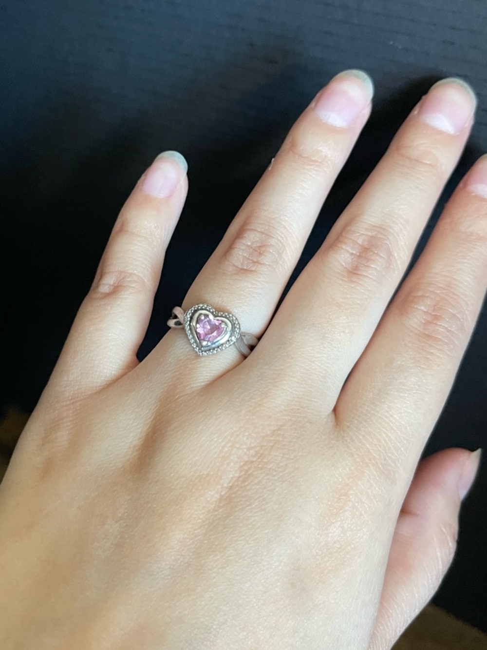 Sterling Silver Heavy Pink Heart Gem Ring Cz Size 4.75 925